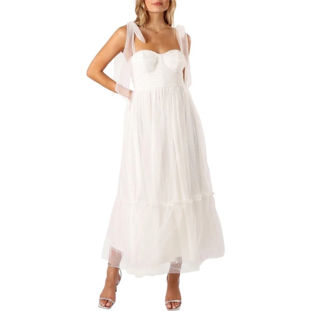 Petal & Pup White Midi Dress with Elegant Design